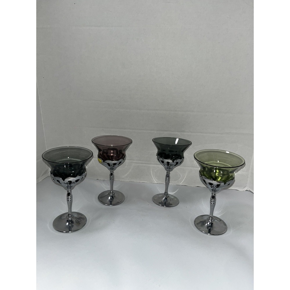 Faber Bros Faberware Chrome Cocktail Wine Glasses 5-1/2" Mcm